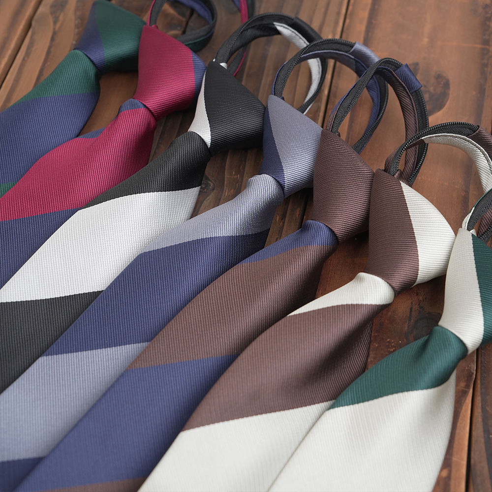 8cm Lazy Knot-Free Zipper Tie Tie Polyester Thick Stripe Men's Business Dating Banquet Joker Direct Supply