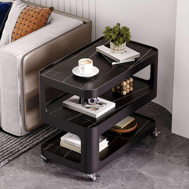 Nordic Style Cream Style Wheeled Removable Side Table Rock Plate Light Luxury Living Room Sofa Cyber Celebrity Coffee Table Mini Corner Table Tea Table