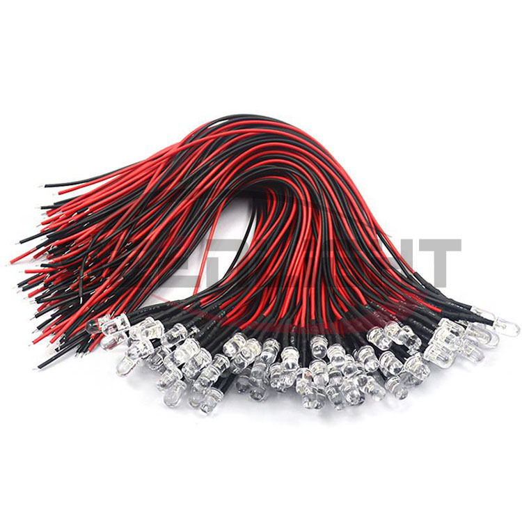 5-12v wire indicator beads 5mm transparent red, yellow, blue, green and orange powder multi-color led wire lamp electrical indicator led