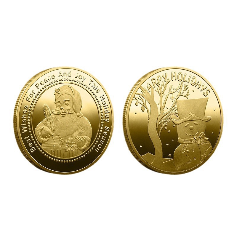 Foreign Trade Christmas Commemorative Medal European and American Santa Claus Sleigh Auspicious Deer Colorful Commemorative Gold Coin Decision-Making Game Coin