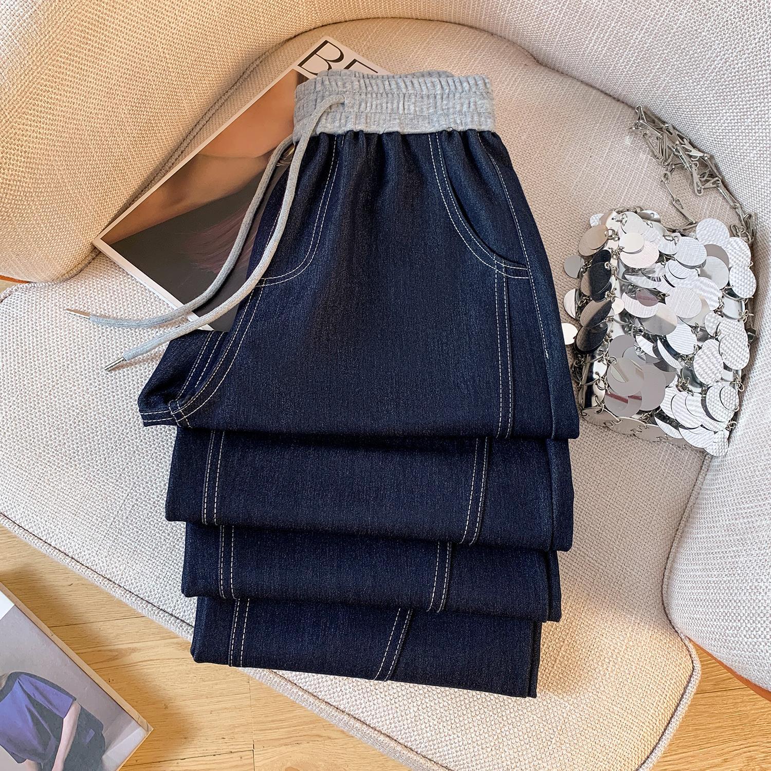 Tencel Lezer Large Size Thin Soft Denim Wide Leg Pants for Women 2025 Autum New High Waist Casual Women's Pants