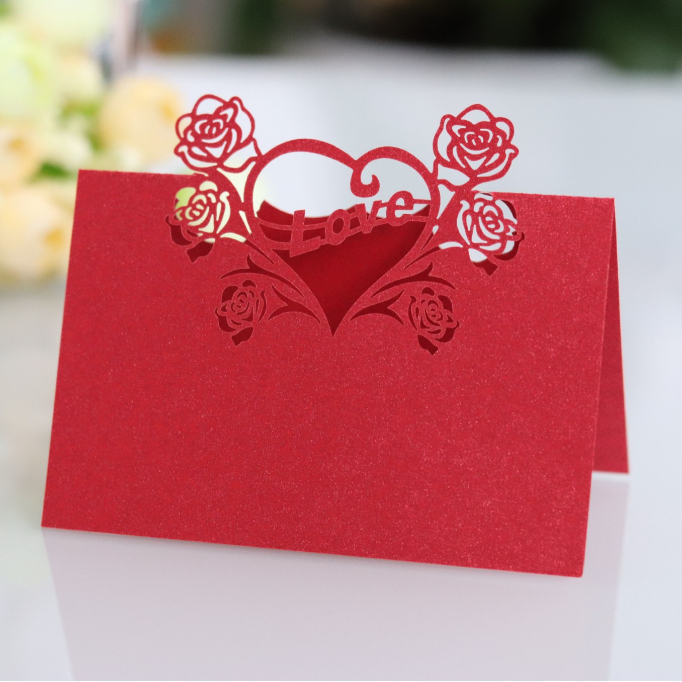 Cross-border laser hollow table card rose card LOVE sign-in desk wedding white seat card Zhejiang wholesale