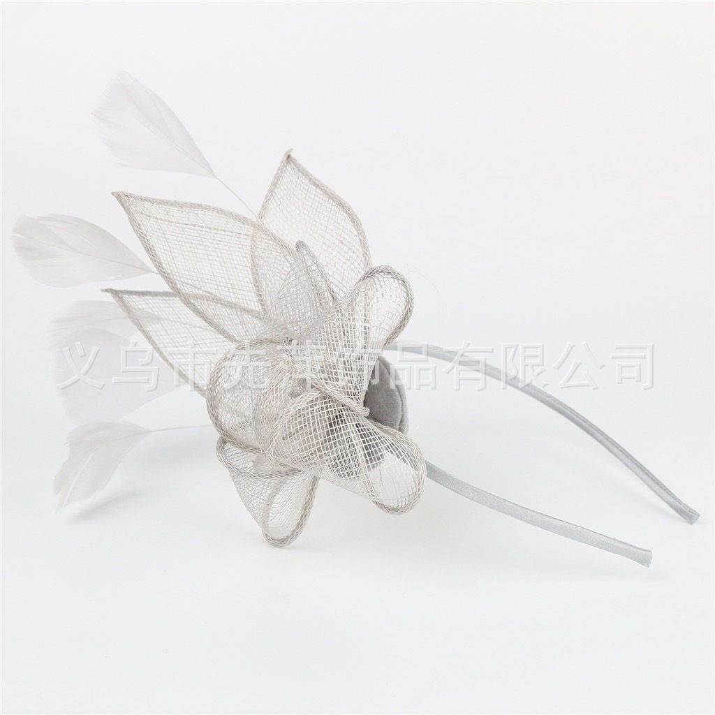 European and American bridal headdress flower Amazon hemp yarn headdress hair band retro elegant performance headdress feather hemp yarn headdress flower female