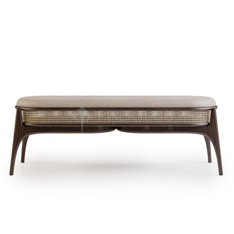 New Chinese-style Solid Wood Rattan-weaving Shoe-changing Stool Bedroom Bed End Stool Living Room Leisure Sofa Stool Creative Model Room Bench