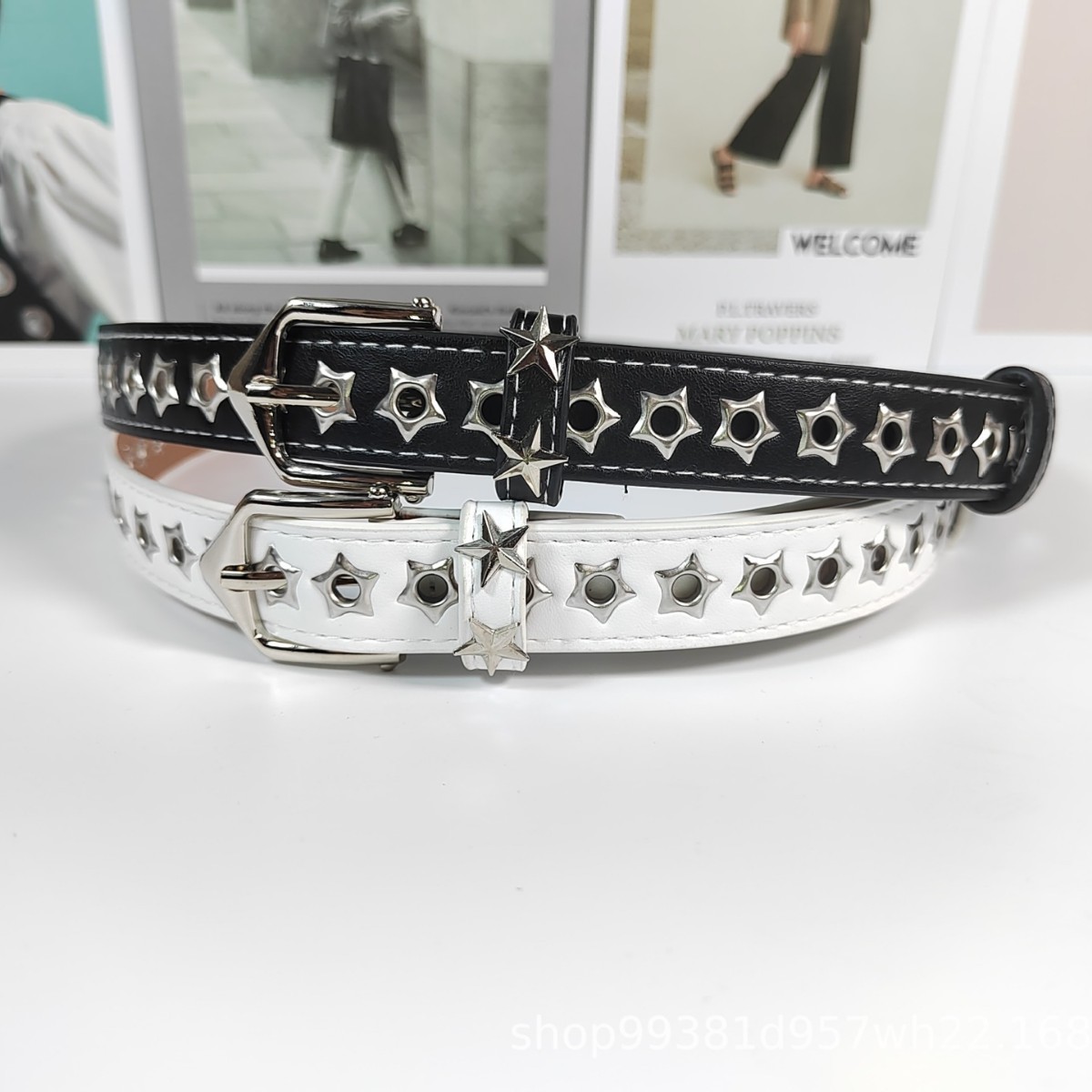 Пояс-звезда с полными отверстиями для девушек женский джинсовый полый модный тонкий пояс без пробивных пряжек