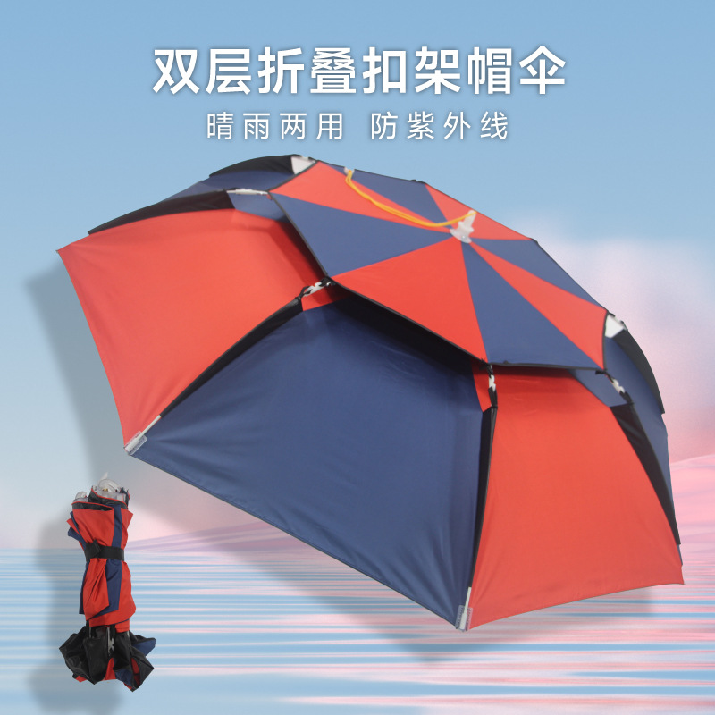 New Headwear Umbrella Fishing Cap Umbrella Large Outdoor Sunshade Head Umbrella Folding Sunscreen Breathable Black Rubber Cap Umbrella Fishing Umbrella