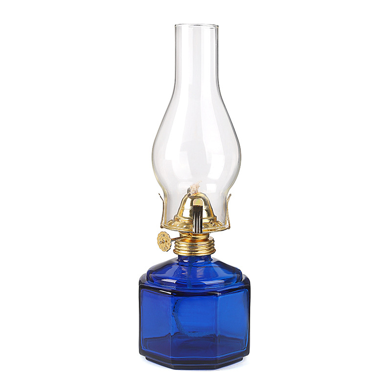 Large Capacity Polygon Glass Kerosene Lamp Butter Lamp Outdoor Windproof Indoor Traditional Lighting Fixtures