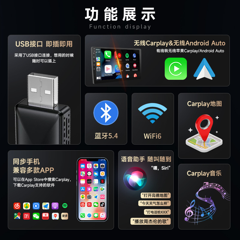 Wireless Carplay Adapter Wireless Android Auto Wired to Wireless Car Navigation Carplay Box