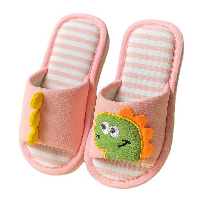 Spring and Autumn Children's Linen Slippers Cute Dinosaur Baby Home Indoor Floor Boys and Girls Slippers Non-Slip Soft Sole