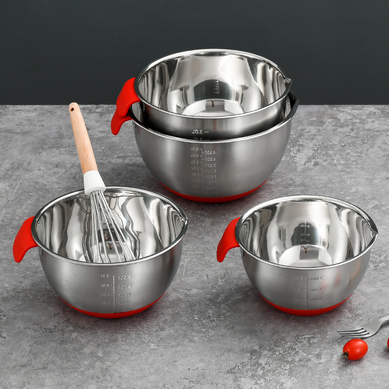 European-style 201 thickened thickened stainless steel salad basin with scale flat bottom and basin mixing basin egg beater seasoning