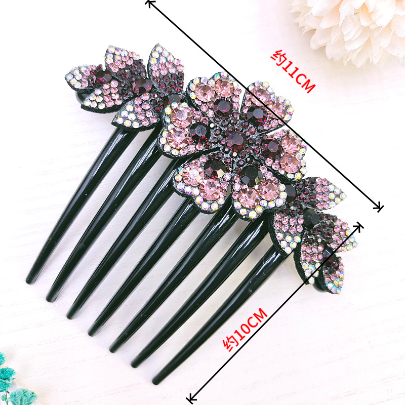 Korean Style Hair Comb Simple All-Match Headwear Luxury Full Diamond Disc Hair Plug Non-Slip Elegant Rhinestone Hair Accessories Fork Comb