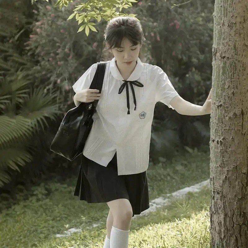 Taiwan School Uniform Suit with Middle School Student Jk Uniform White Shirt Accordion Pleat High School Preppy Style Graduation Class Uniform Summer