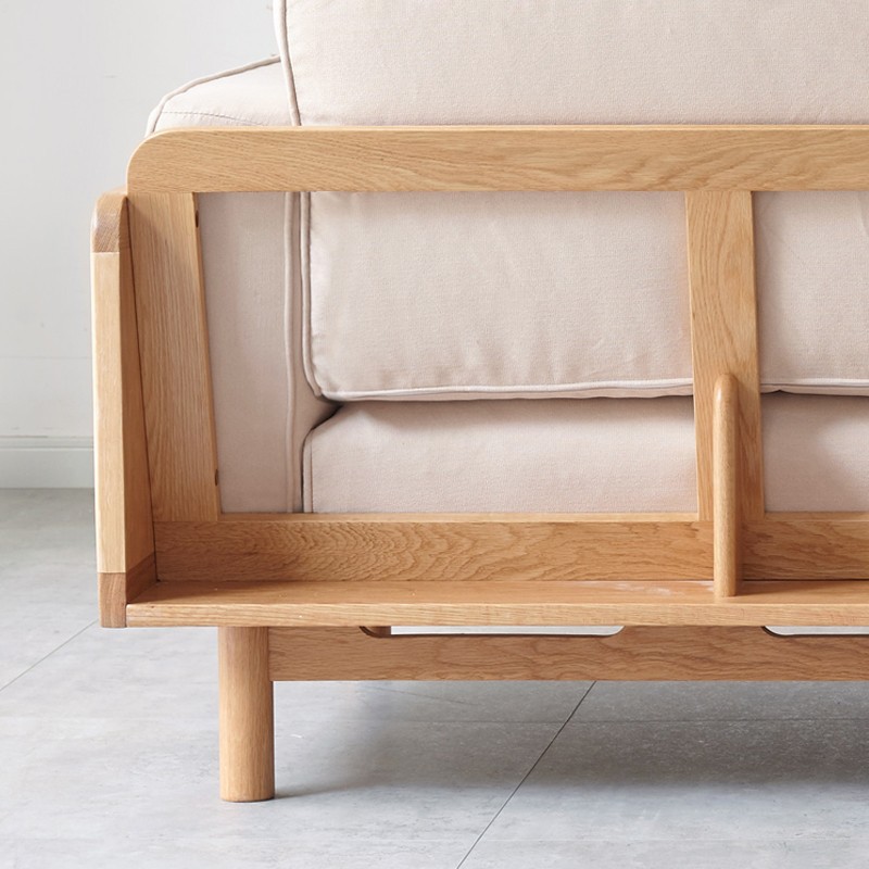 2025 Rattan Sofa Set Japanese-Style Ash Wood Three-Seater Fabric Natural Wood Simple Small Apartment Living Room Solid Wood Trendy