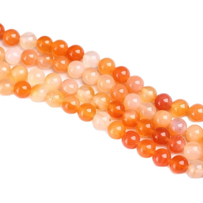 Huige Fang Natural Primary Color Agate Loose Beads Round Beads DIY Jewelry Accessories Red and White Agate Beads Semi-Finished Products Wholesale