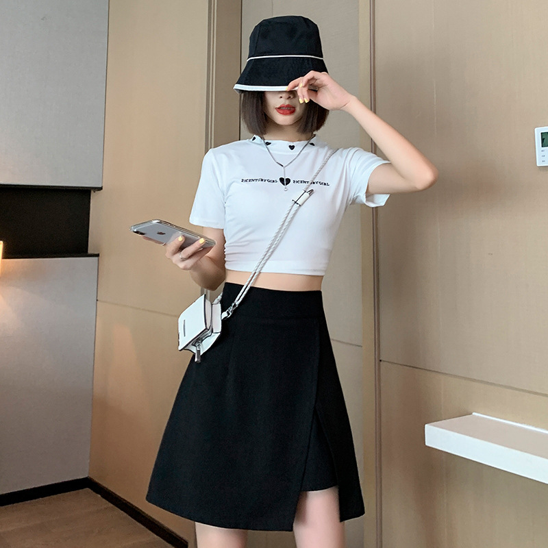 Skirt Fat Pleated Summer Women's A-Line Skirt Slimming Look Slightly Fat Slit Skirt 2025 High Waist Large Size Black Hip Covering