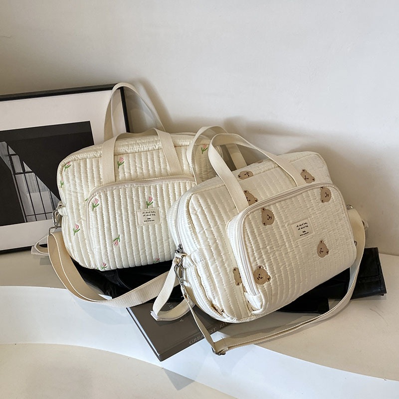 Fashion Mummy Bag Handbag Korean Super Popular Embroidery Shoulder Crossbody Bag Large Capacity Embroidery Bear Mother and Child Backpack