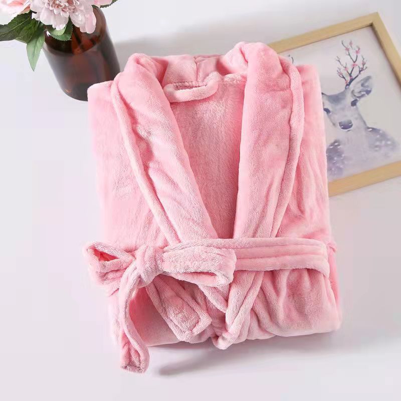 2023 Spring and Autumn Coral Fleece Bathrobe Winter Flannel Nightgown Long Sleeve Extended Length Ready Stock Long Sleeve Loungewear