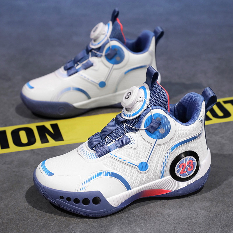 Basketball Shoes New Leather Rotary Buckle Children's Shoes Youth Basketball Shoes sneaker Parent-Child Practical Sports Shoes