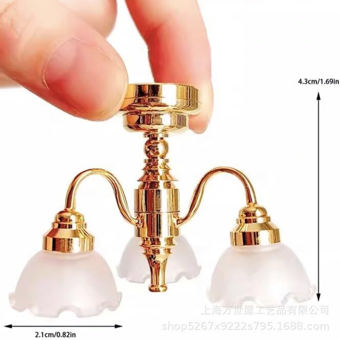 1:12 Dollhouse Mini (3 Frosted Glass Bud Ceiling Lamp) Indoor and Outdoor Decoration