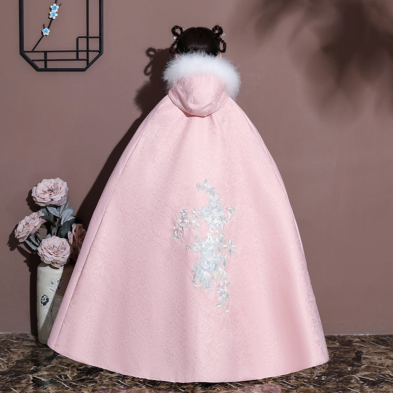 Girls' Cloak Cloak Fur Collar Fleece-Lined Thickened Winter Outgoing New Year Clothing Children's Super Fairy Princess Antique Hanfu