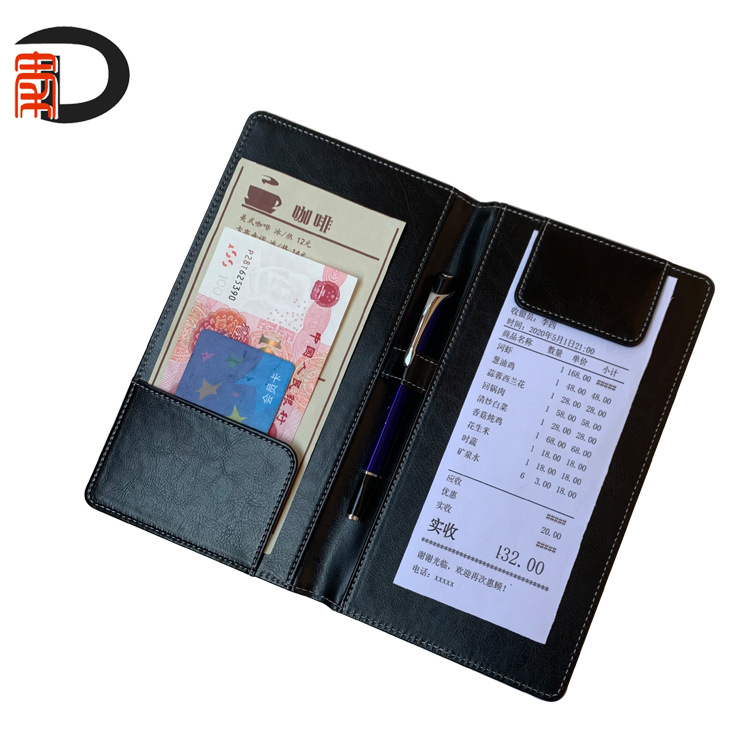 Lightning Delivery Faux Leather Cashier Folder Multifunctional Bill Folder Bar Restaurant Bill Receipt Storage Folder Custom Logo