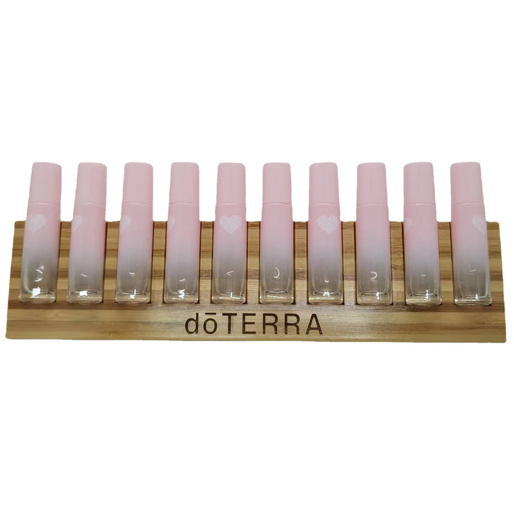 Doterra Essential Oil Bottle Storage and Display Rack, 10-Compartment Triangular Bamboo Rollerball Spray Bottle Desktop Organizer