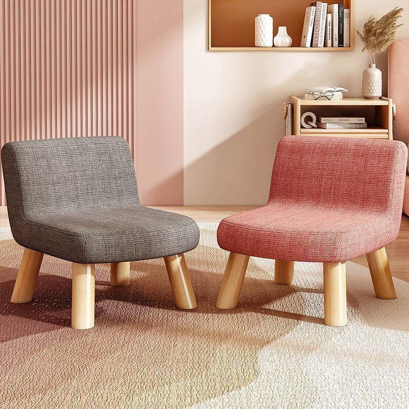 Small Stool Household Living Room Low Stool Cute Fabric Bench Removable and Washable Shoe Changing Stool Children's Solid Wood Backrest Small Chair