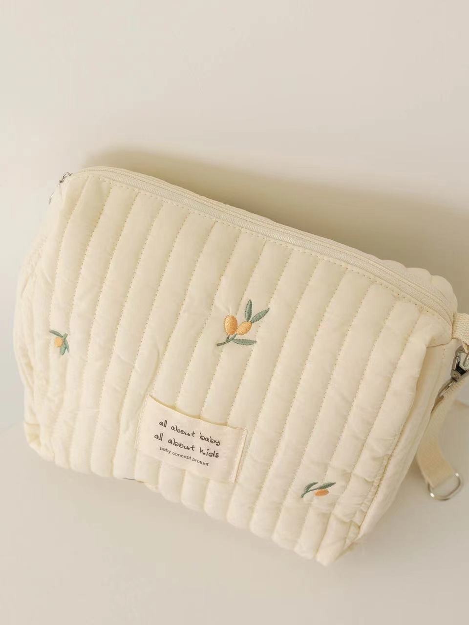 New Zipper Embroidered Cotton Mummy Bag Baby Trolley Hanging Bag Diaper Bag Portable for Travel