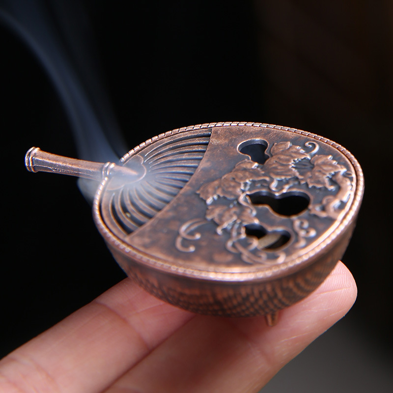 New Chinese-style Copper Alloy Bamboo Lull Furnace Gourd Fan Pipa Incense Furnace Small Xiangyun Aromatherapy Slice Goose Pear Account Zhongxiang Sandalwood