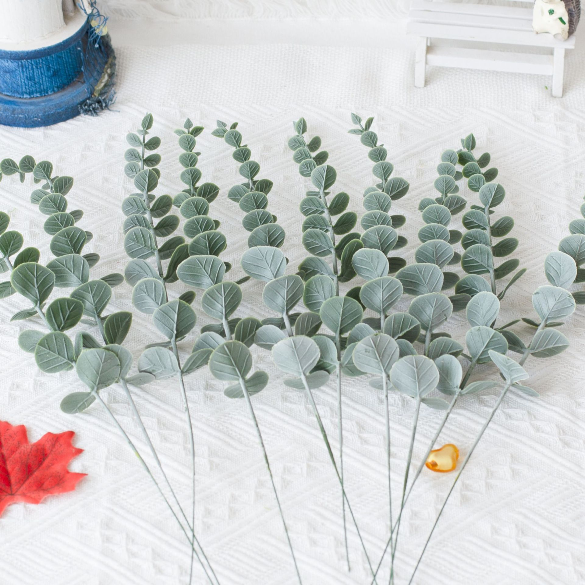 Cross-Border Artificial Eucalyptus Leaf Stems Single Eucalyptus Leaves Green Branches Decoration Home Furnishings Green Plants Wholesale
