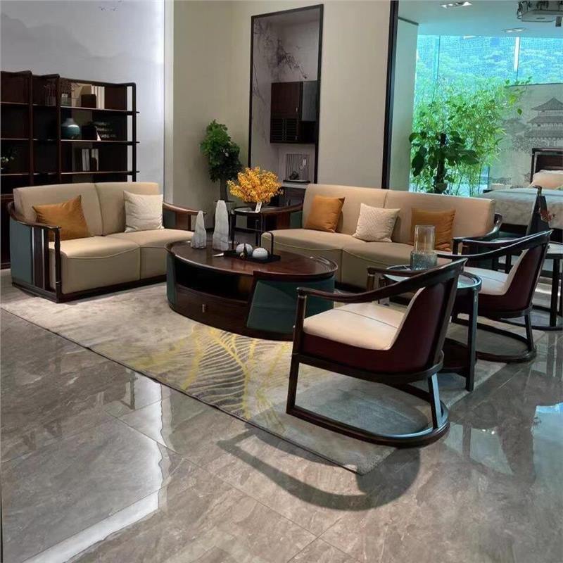 Full Case of New Chinese Style Villa Club House Luxury High-End Large Bedroom Solid Wood Sofa Ebony Wood Modern Simple