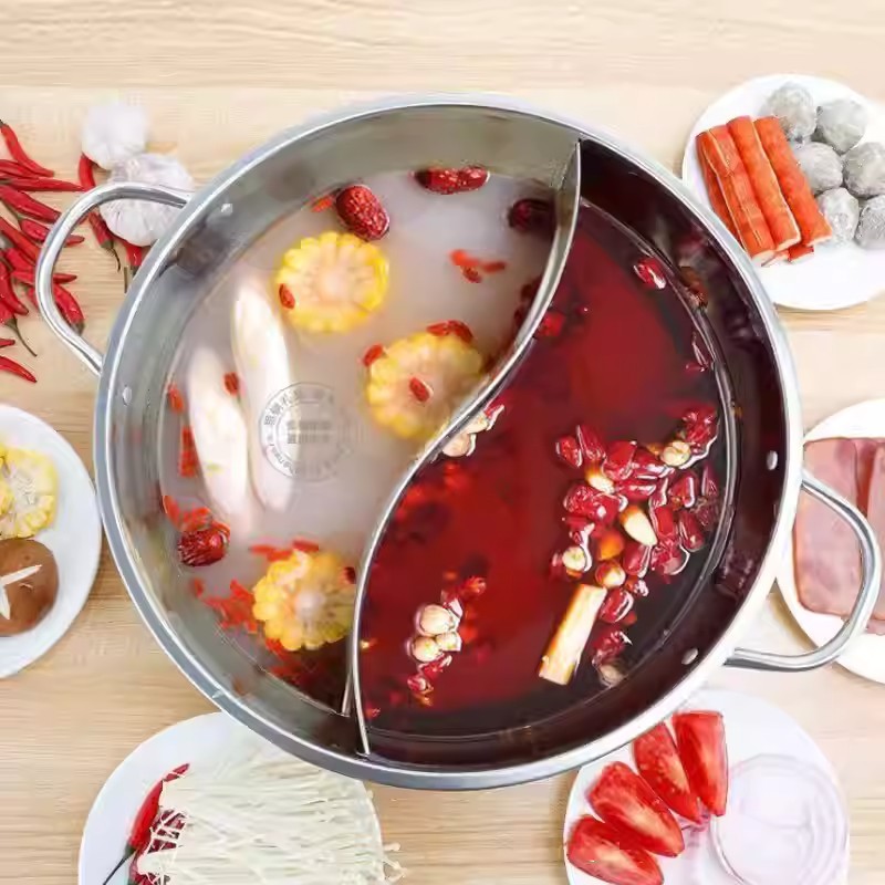 Direct selling thick stainless steel pot mandarin duck hot pot two taste little sheep induction cooker practical gift pot batch