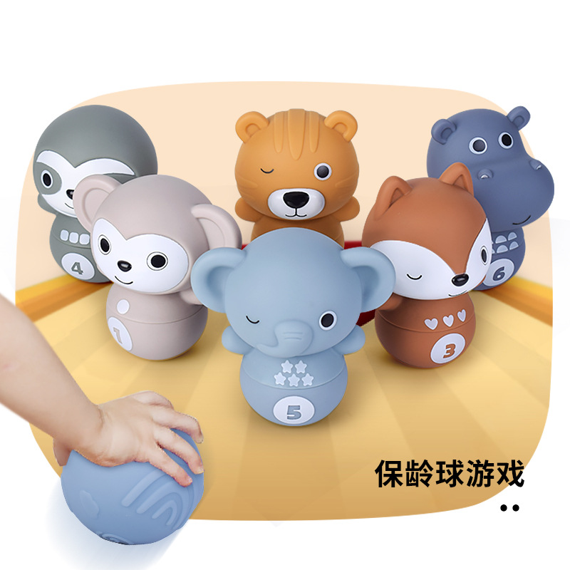 Cross-Border baby pile Tiaole Bowling soft glue building block hand grip ball children color shape cognitive educational toys