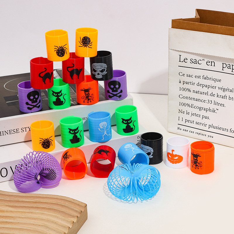 Cross-Border Halloween Plastic Spring Ring Science and Education Fun Jenga Mini Rainbow Circle Children's Toy Manufacturer Wholesale