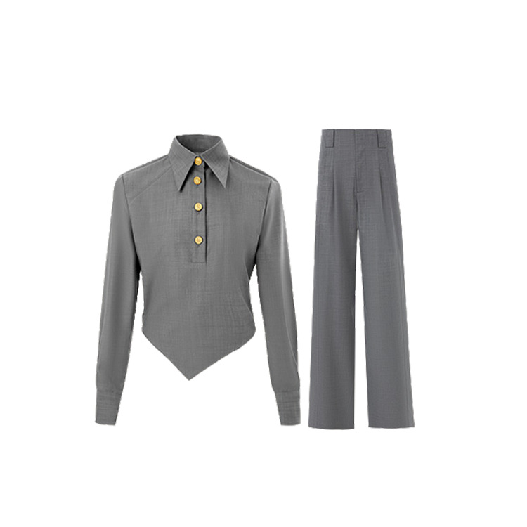 Four Seasons wear suit old money style TR thick twill texture irregular oblique cut top suit pants inner wear spring suit