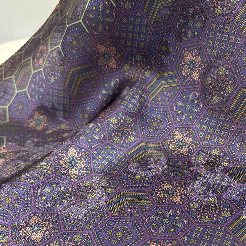 Imitation Zhuang Brocade Hexagonal Flower Xiangyun Yarn Fabric over Dioscorea New Chinese Style National Style Clothing Fabric Cheongsam Zero Cut Wholesale