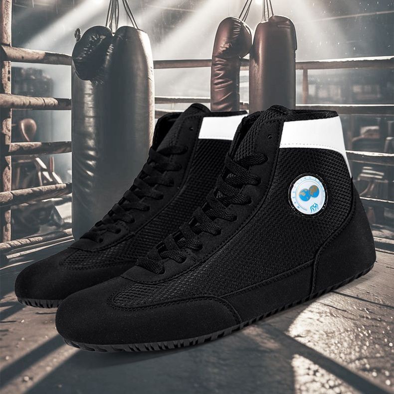 Boxing Shoes, Competition Training Sports Shoes, High-Top Men's and Women's Sanda Martial Arts Shoes, Non-Slip Wrestling Fighting Shoes