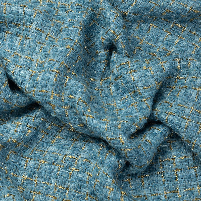 Woolen Woven Small Fragrant Style Fabric Gold Plaid Modern Tweed Elastic Fashion Women's Clothing Fabric Manufacturer