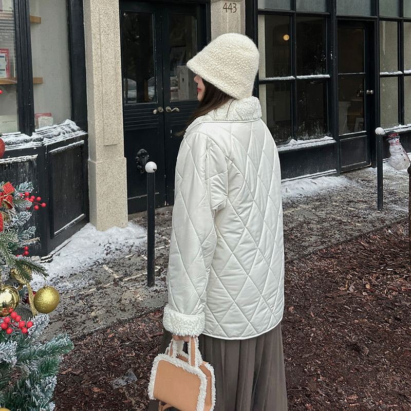 W949 Xuanchen Micro Fat Large Size Winter New Thickened Rhombus Cotton-padded jacket Fat MM200 Jin Doll Collar Warm Jacket