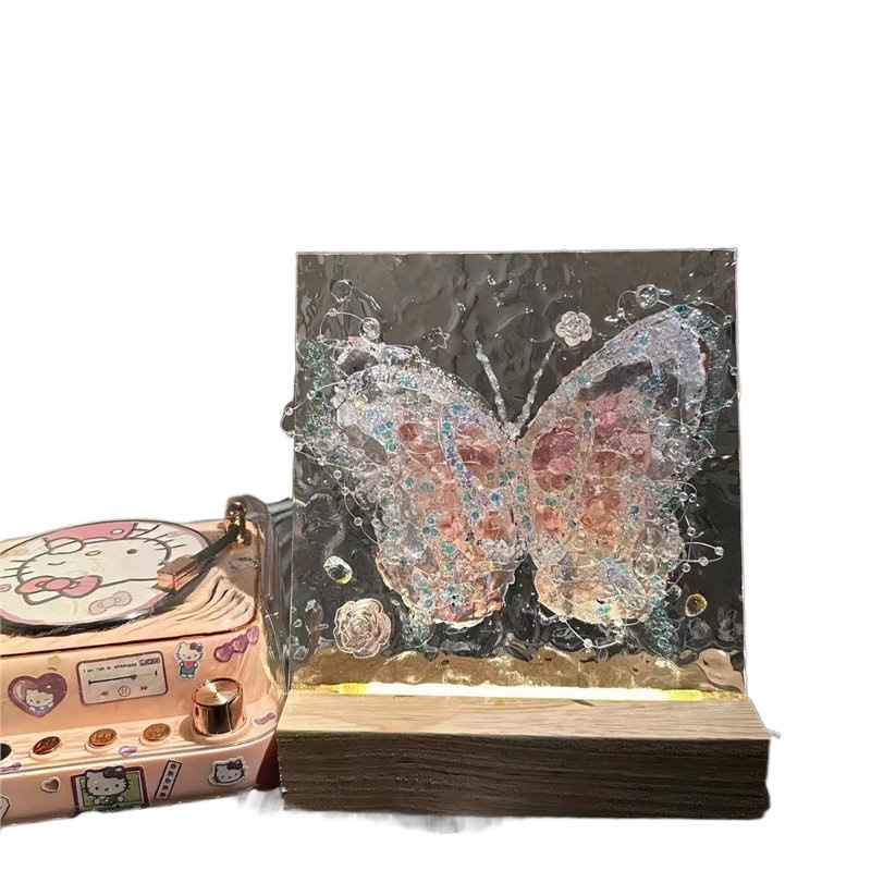 Chinese Valentine's Day Handmade DIY Stereo Butterfly Acrylic Board to Make Water Ripple Butterfly Painting Creative Night Light for Girlfriend