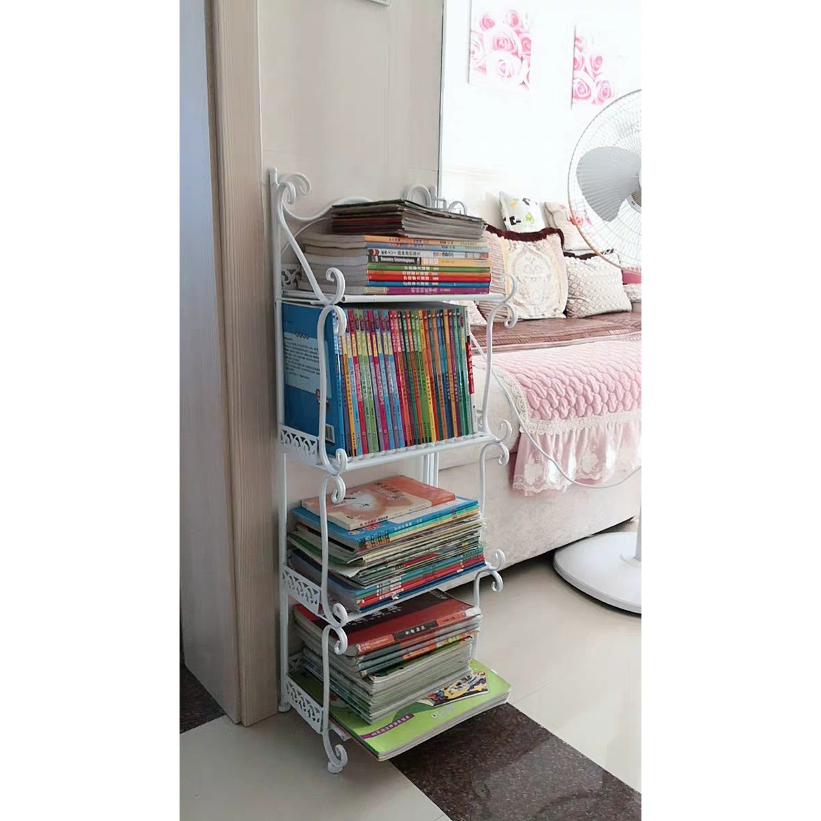 Cross-Border Supply Temu Shein Tk Storage Rack Bedroom Simple Small Bookshelf Floor-Standing Storage Shelf