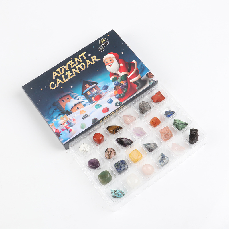 Горячая распродажа трансграничной 24-ячейной натуральной кристаллической необработанной каменной роликовой каменной шахты персиковое сердце шестиугольная колонна слепая коробка рождественский набор