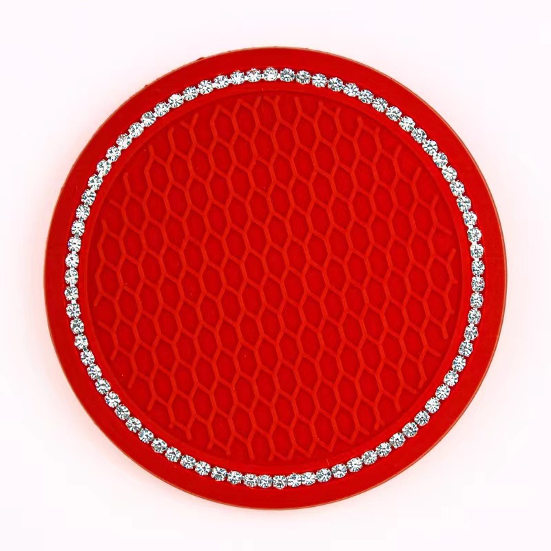 Car Coaster Cross-border Diamond Water Coaster Silicone Anti-slip Mat Cup Soft Glue Rhinestone Creative Car Coaster Supplies