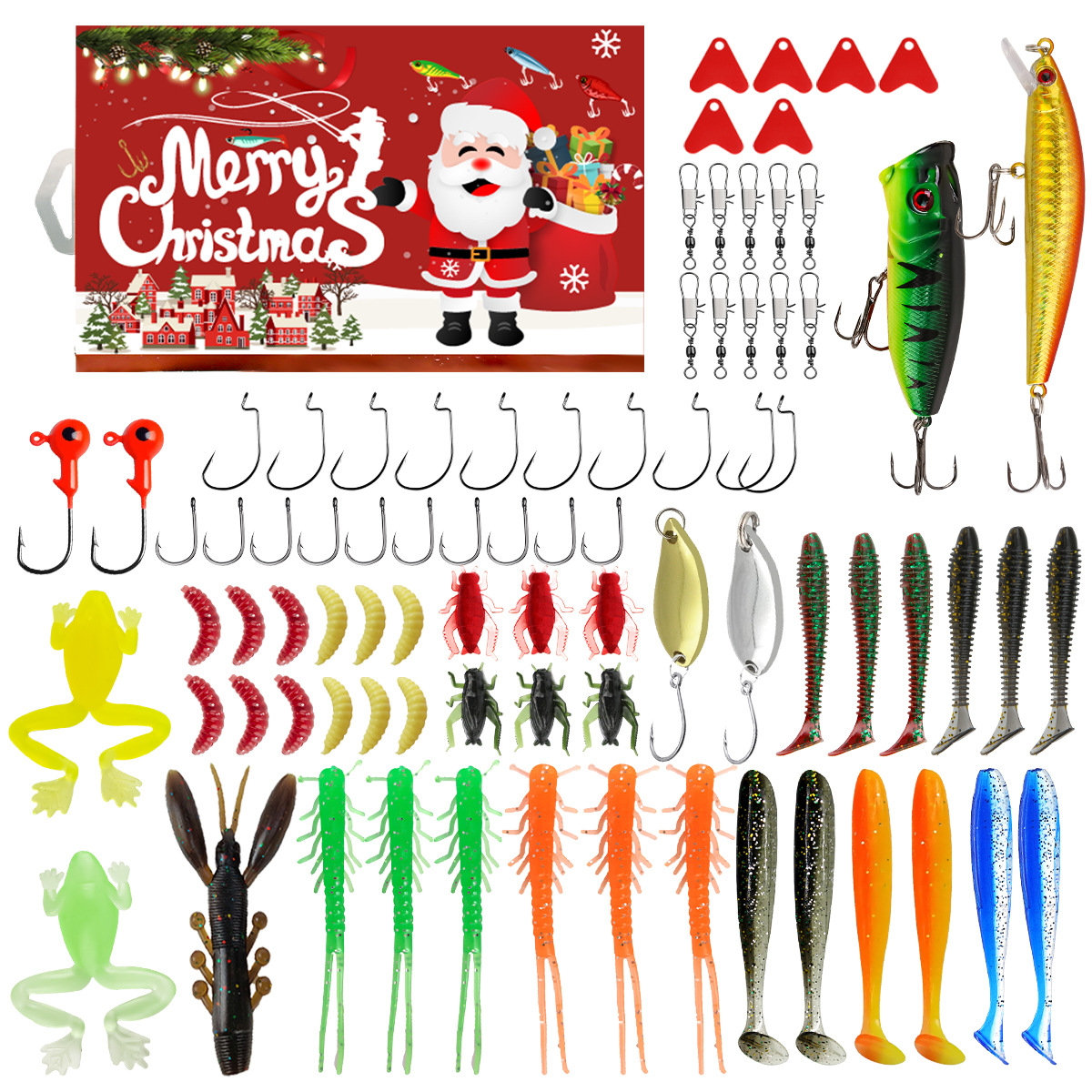 Creative Christmas Advent Calendar Mixed Lure Minnow Crawling Sequin Soft and Hard Bait Fishing Hook Cross-Border Lure Blind Box Set