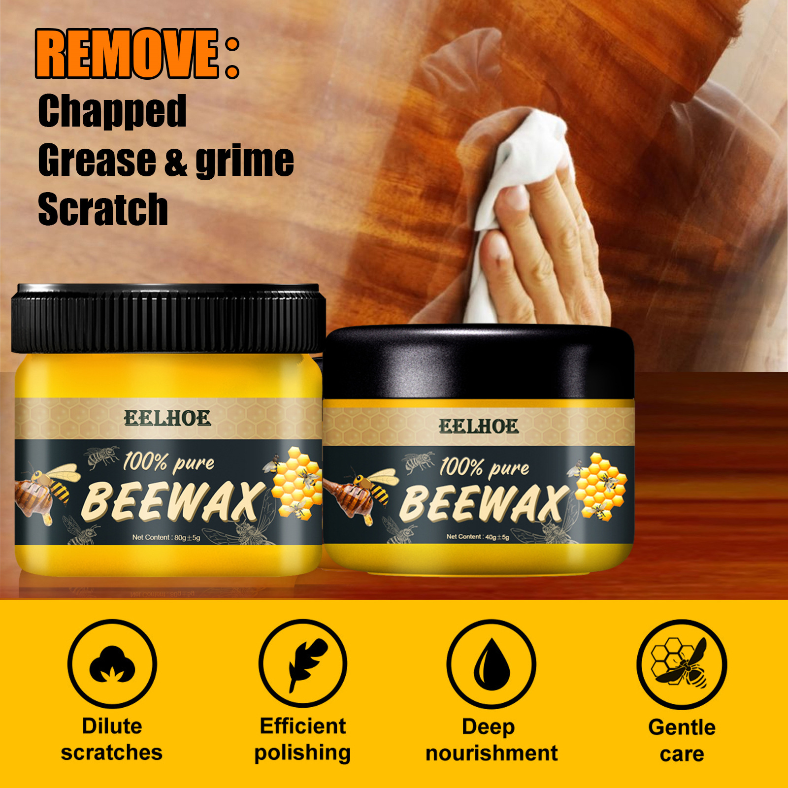 Eelhoe Natural Beeswax Furniture Care Polishing Waterproof Anti-Drying Brightening Wooden Floor Maintenance Beeswax
