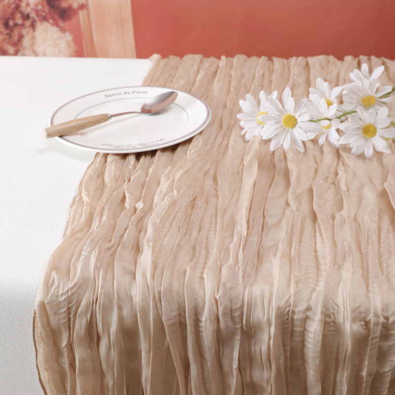 Cross-border Hot Home Birthday Party Decoration Bari Yarn Tablecloth Wedding Shooting Background Props Table Runner Wrinkled Cloth