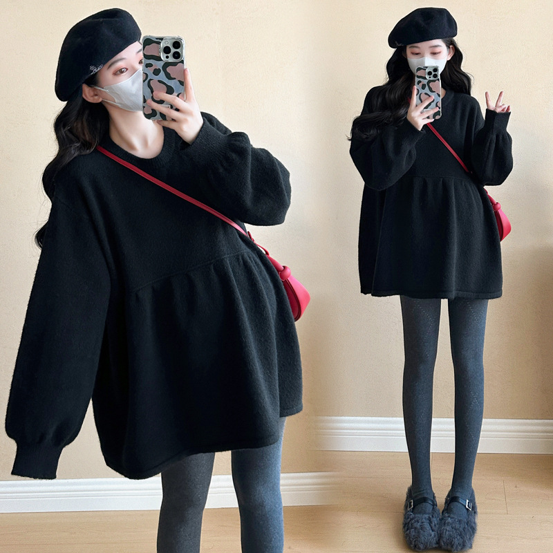2024 Maternity Top Loose Belly-Covering Knitted Pullover Sweater