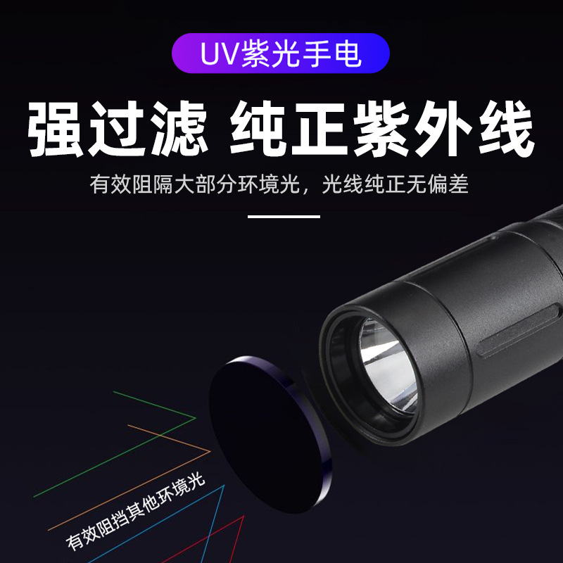 Multifunctional Portable Flashlight with Purple Light for Detecting Counterfeits, USB Rechargeable Antique Inspection Tool