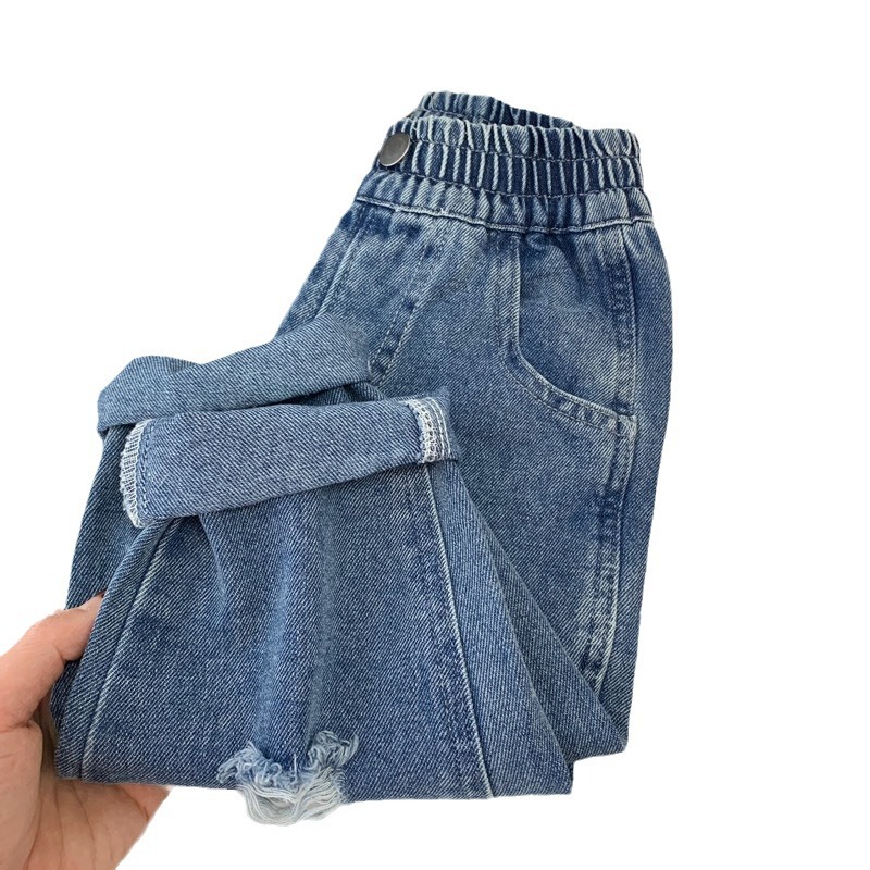 Boys' spring ripped jeans children's Korean-style all-match casual pants children's straight pants baby loose pants