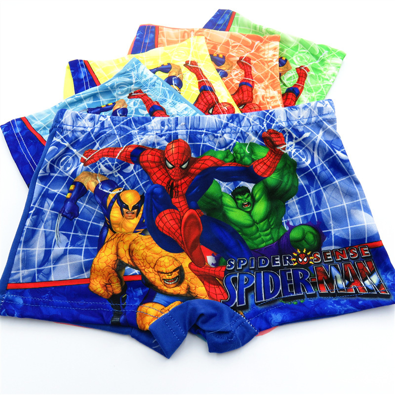 Factory direct cartoon children's boys underwear four boxers milk silk small children spider figure girl
